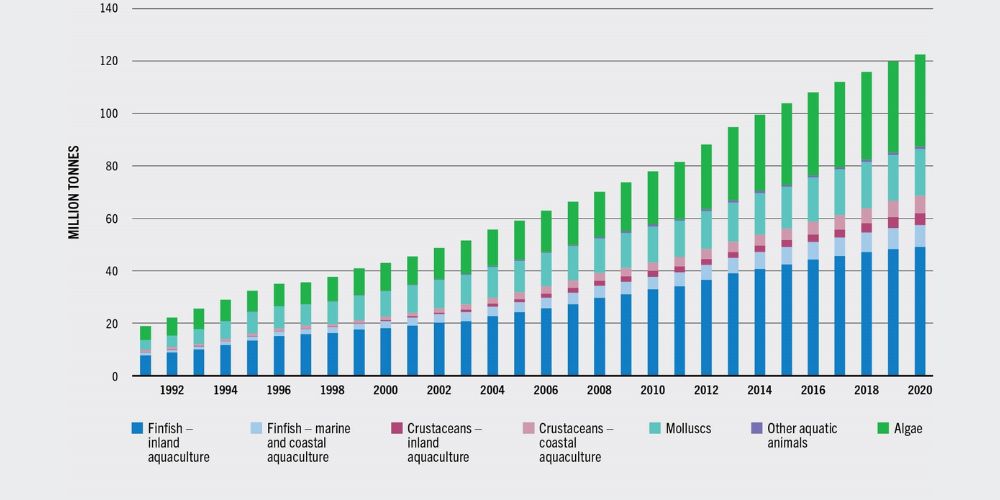 WORLD AQUACULTURE PRODUCTION, 1991–2020